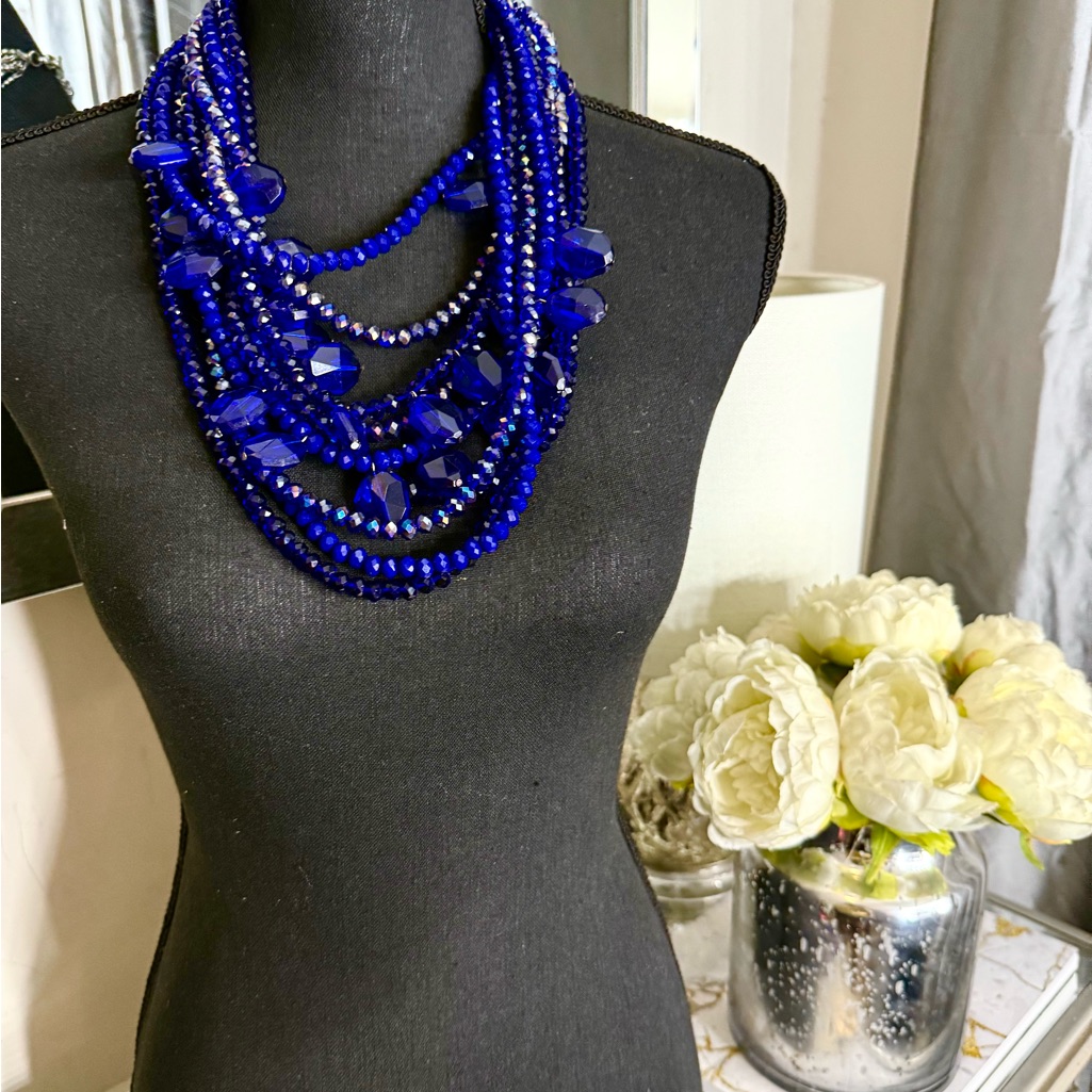 Sassy Jones Blue Statement Necklace With Multi-Strand Beads